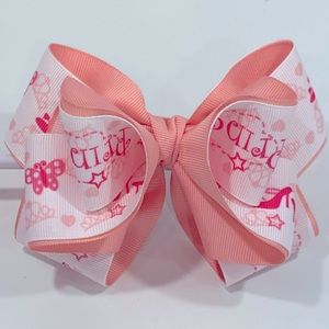 Gorgeous 3D Hair Bow Handmade Pink & White Printed